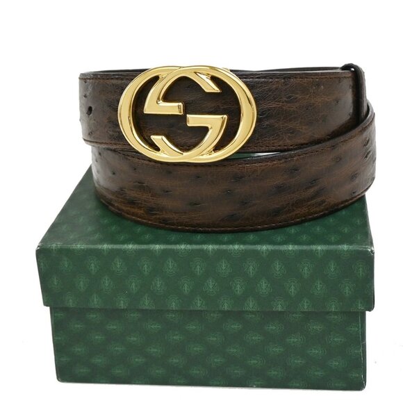 GUCCI GG Logo Interlocking Belt 70/28 Leather Brown GHW Italy 36KA819 - Picture 1 of 16